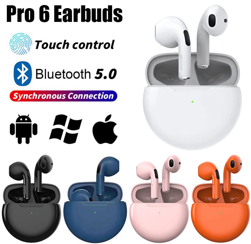 TWS Pro 6 Sluchátka Bluetooth Sluchátka s mikrofonem 9D Stereo Hifi sluchátka pro iPhone IOS Android Bezdrátová Bluetooth sluchátka