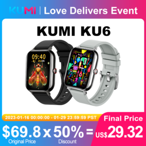 World Premiere KUMI KU6 Smart Watch 1.91inch NFC Smartwatch Bluetooth Call 110+ Sport Heart Rate Tracker IP68 Waterproof
