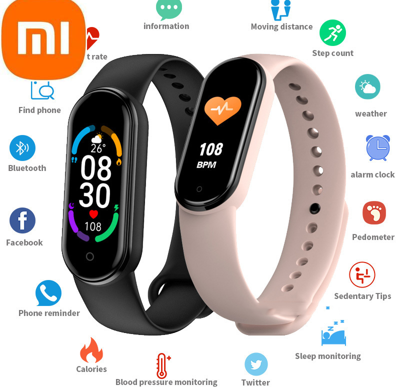 Xiaomi 2022 M6 Smart Band Muž Ženy Sport Fitness Tracker Srdeční monitor Vodotěsné Bluetooth dětské chytré hodinky pro Android IOS