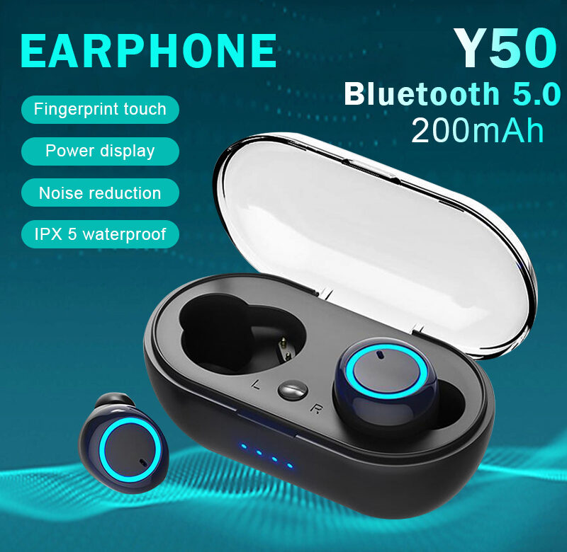 Y50 Bluetooth sluchátka Venkovní sportovní bezdrátová náhlavní souprava 5.0 s nabíjecí přihrádkou Napájení displeje Dotykové ovládání Sluchátka do uší