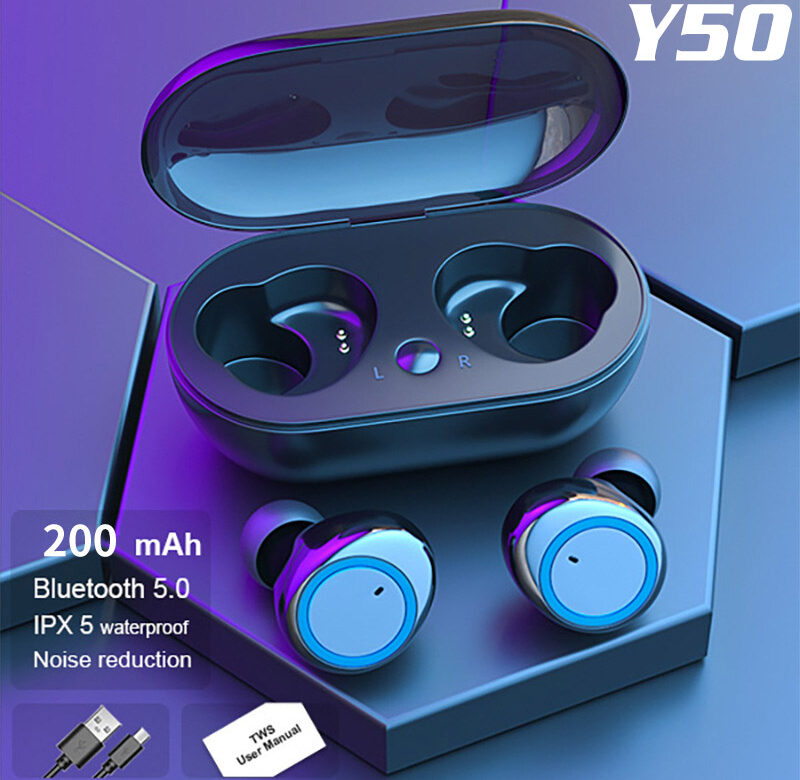 Y50 Bluetooth sluchátka TWS binaurální do uší 5.0 dotyková inteligentní stereo bezdrátová sportovní sluchátka s redukcí šumu