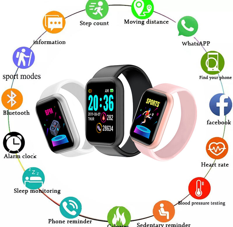 Inteligentní náramek Y68 D20 Inteligentní náramek srdeční frekvence Krevní tlak Sportovní hodinky Bluetooth Barevný displej Dárek Elektronická výroba N