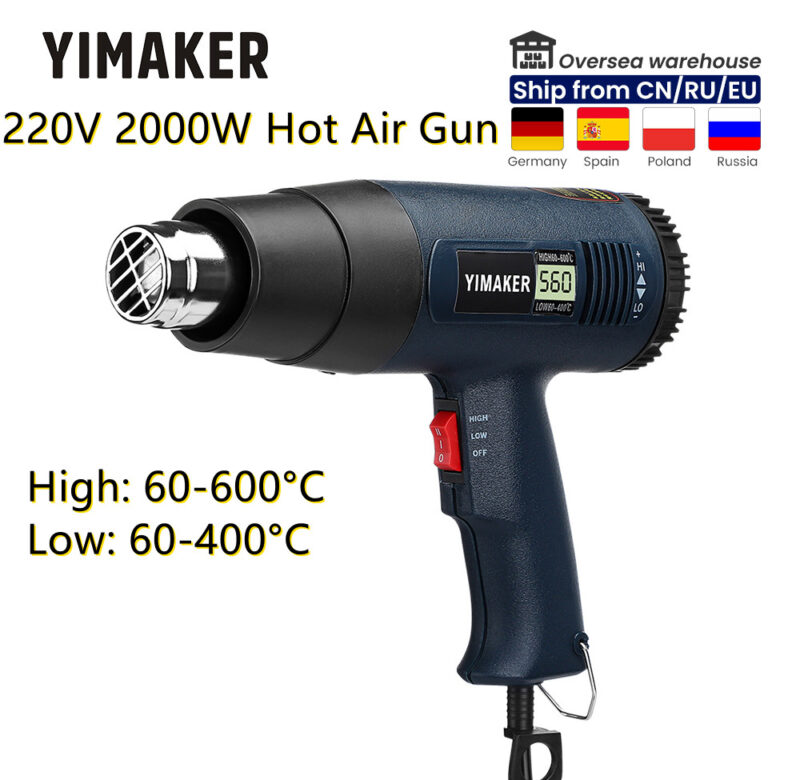 Teplovzdušná pistole YIMAKER 220V LCD displej Elektrická horkovzdušná pistole 2000W Vysoušeč vlasů s nastavitelnou teplotou pájení s EU zástrčkou