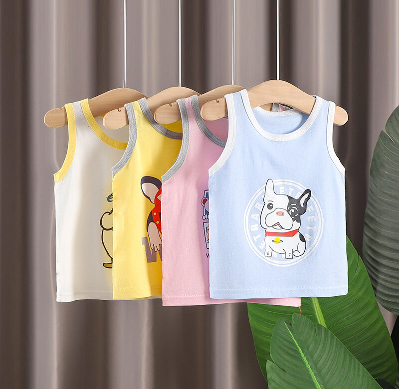 Dětské tričko kresleného filmu 1-5 let Bavlna Letní Trička bez rukávů Chlapečci Dívky Tanky v korejském stylu Dětské letní oblečení