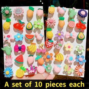 10dílné Roztomilé kreslené dětské náušnice Sponky do uší Holčičky Roztomilé květinové náušnice odolné proti bolesti Trendy dětské dárkové šperky