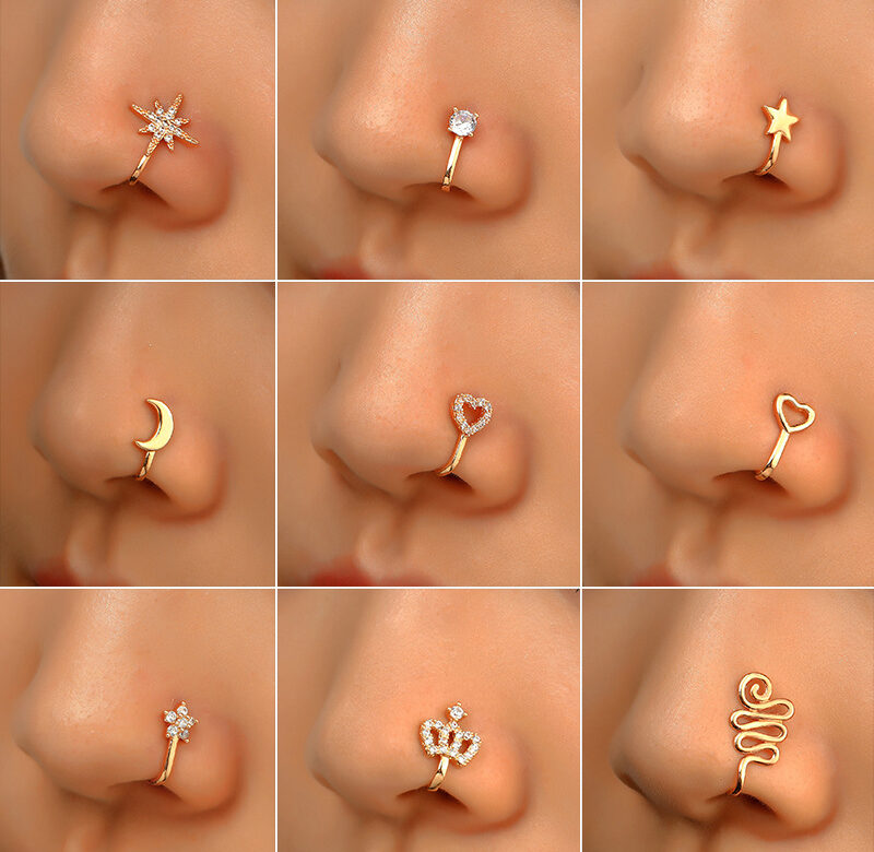 1 ks měděný falešný piercing do nosu prsten srdce hvězda korunka klip na nos ušní spona manžeta náušnice pro ženy dívka dárek šperky na tělo Nariz