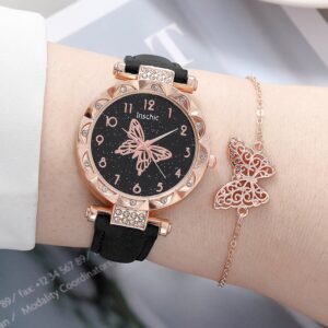 1ks Dámské Business Fashion Neformální kulaté hodinky Butterfly Quartz hodinky 1ks náramek
