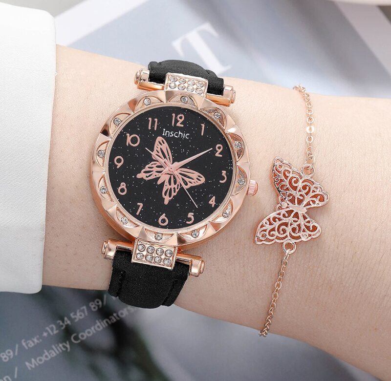 1ks Dámské Business Fashion Neformální kulaté hodinky Butterfly Quartz hodinky 1ks náramek