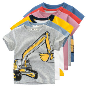 2-10Y Cartoon Print Chlapecké tričko na léto Kojenecký chlapec Bagr Trička s krátkým rukávem Dětské oblečení Batole Bavlněné topy