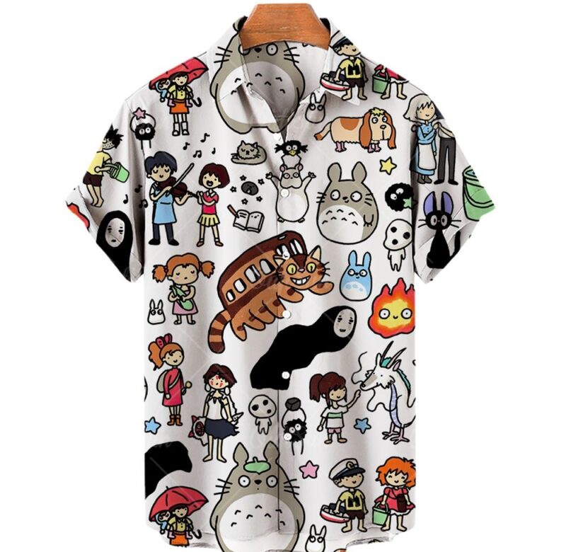 Anime Hawaii Shirts for Men Hayao Miyazaki Comics Můj soused Totoro Bez tváře Pánské Krátký rukáv Unisex Módní Top 5xl