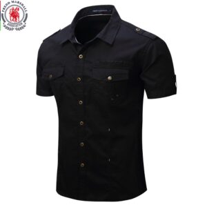 New Arrive Pánská nákladní košile Pánská košile pro volný čas Jednobarevná košile s krátkým rukávem Pracovní košile s více kapsami Plus velikost 100% bavlna