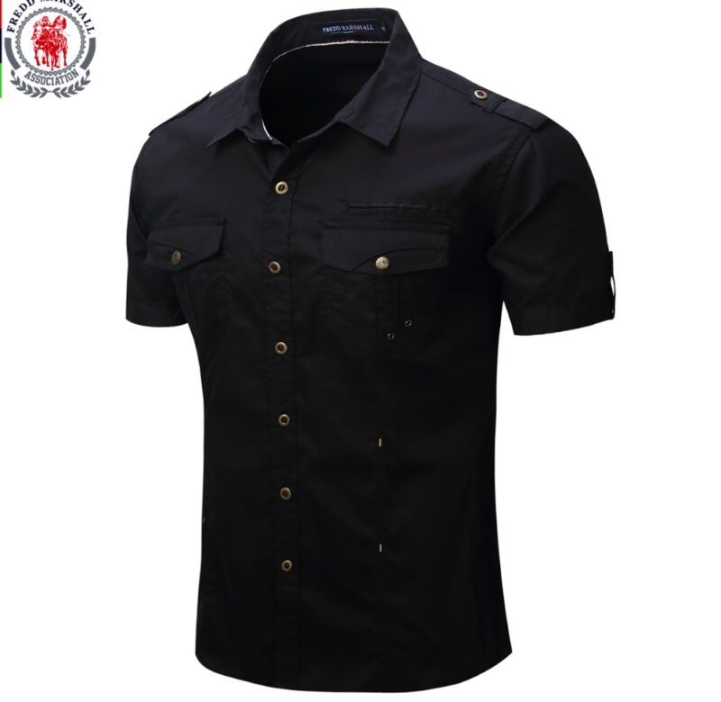 New Arrive Pánská nákladní košile Pánská košile pro volný čas Jednobarevná košile s krátkým rukávem Pracovní košile s více kapsami Plus velikost 100% bavlna