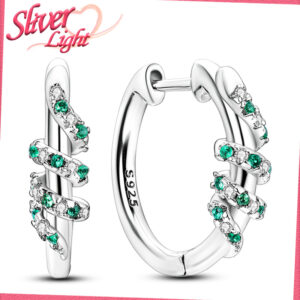 Original Design 925 Stříbrné kruhové náušnice pro ženy Smaragdově zelená sada Pavé Náušnice Spirit Snake Luxusní dárky