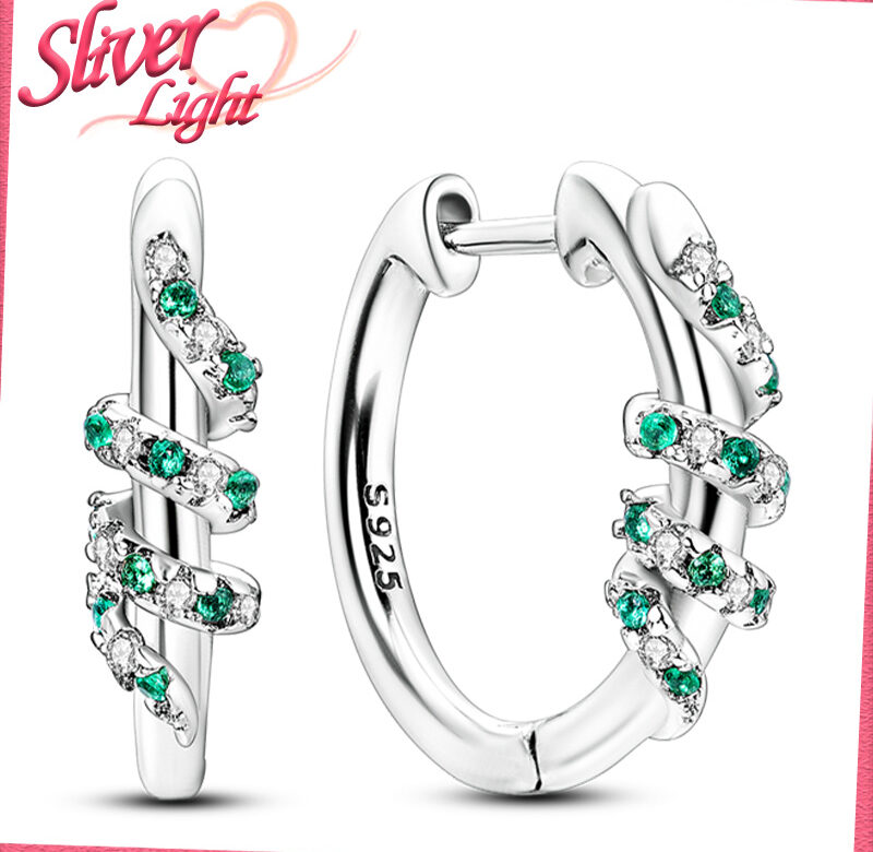 Original Design 925 Stříbrné kruhové náušnice pro ženy Smaragdově zelená sada Pavé Náušnice Spirit Snake Luxusní dárky