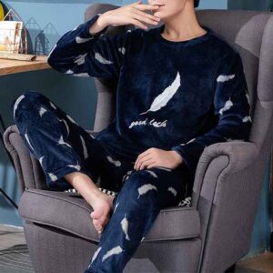 Zimní soupravy s dlouhým rukávem, tlustá teplá flanelová pyžama pro muže Coral Velvet Roztomilý kreslený kostým na spaní Pyžamo Domácí oblečení Oblečení
