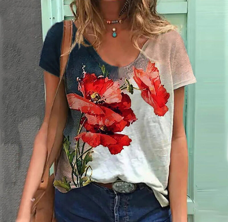 Dámská trička Móda Květinový motiv Tričko Květinové Rostliny Trička Letní oblečení Základní dámské topy 3D tisk Volný svetr