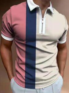 Móda Nové léto Pánské polokošile na zip Pruhované polokošile Muži Streetwear Neformální trička s krátkým rukávem Pánské polokošile
