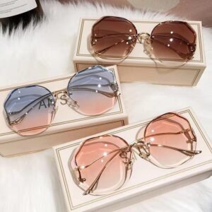 Luxusní sluneční brýle s kulatým přechodem Dámské Kovové zakřivené chrámy Brýle Ocean Rimless Fashion Sluneční brýle Dámské UV400
