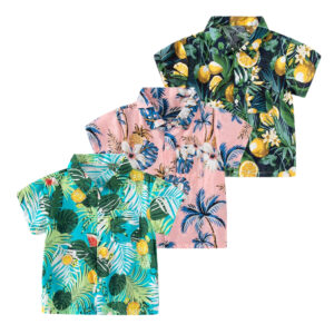 Nová chlapecká košile Summer Beach Dětský styl Havajského letoviska Květinové Top2-8Y Košile s krátkým rukávem Dětská košile s klopou pro miminko