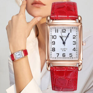 Nové hodinky pro ženy Čtvercové náramkové hodinky z růžového zlata Móda Kožené hodinky Dámské Quartz Hodinky Hodiny Montre Femme