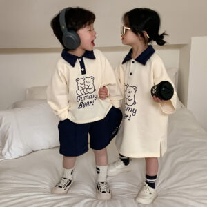 jaro nové korejské dětské oblečení Dětský oblek Chlapci a dívky Bratr a sestra nosí tričko Polo svetr Šaty