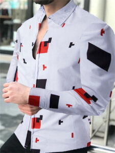 nová luxusní pánská společenská košile klopa jednořadá potištěná pánská oděvní návrhářka s dlouhým rukávem ležérní street bílá košile