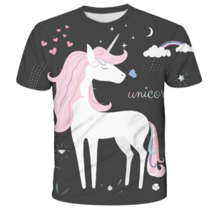 Rok Nejnovější 3D tisk Unicorn Harajuku Dětské oblečení Roztomilé tričko chlapci dívky Krátký rukáv Letní topy živé tričko Unicorn