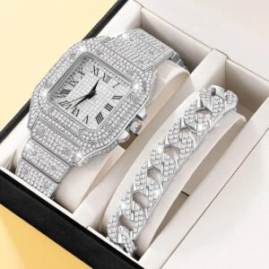 Sada 2 ks diamantové dámské hodinky Zlaté hodinky Dámské náramkové hodinky Luxusní značkové drahokamy dámské náramkové hodinky