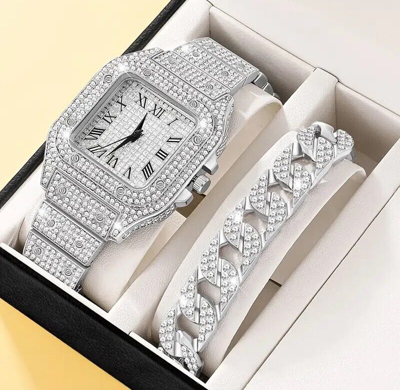 Sada 2 ks diamantové dámské hodinky Zlaté hodinky Dámské náramkové hodinky Luxusní značkové drahokamy dámské náramkové hodinky