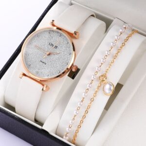 2ks dámských hodinek Set Dámské hodiny Luxusní značkový design Dámské hodinky Jednoduché módní dámské hodinky（bez krabice）