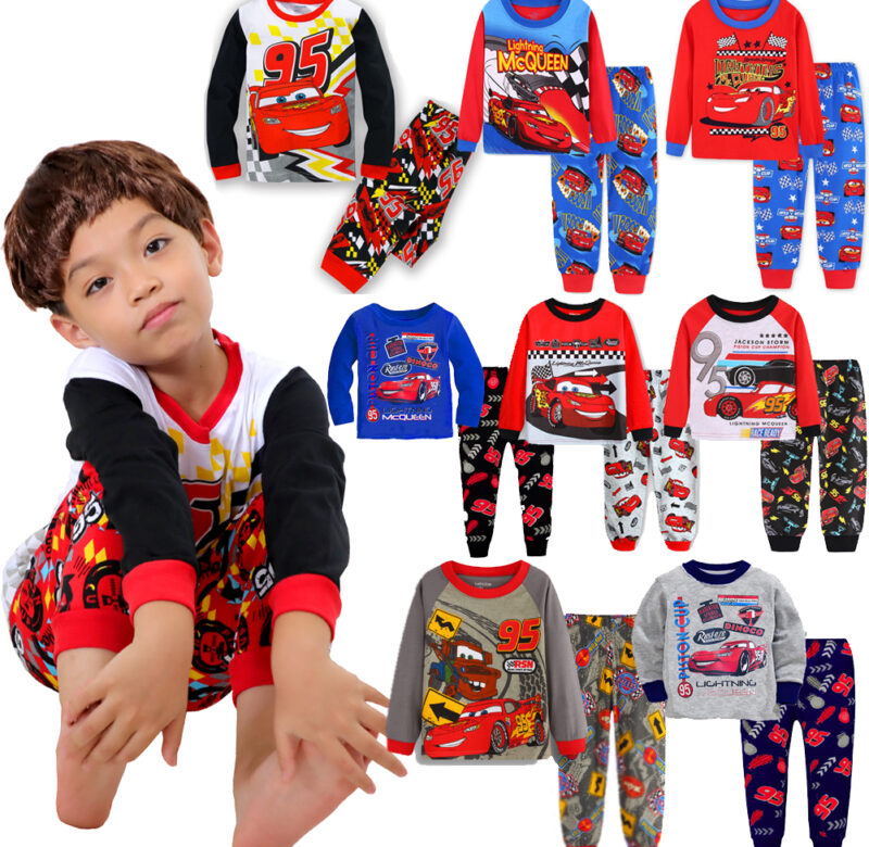 2ks/set Jaro Podzim Chlapci Dívky Blesk Mcqueen Sleepwear Dětské pyžamo 95 Cartoon Dětské pyžamo s dlouhým rukávem