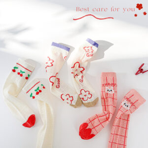 3 páry dětských ponožek Jaro Léto dívčí lýtkové ponožky Barevné vydlabané síťované dětské ponožky roztomilé holčičí ponožky Dětské punčochy