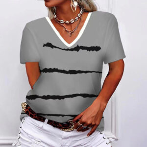 3d tričko pro ženy letní volné dámská trička módní dámský svetr s výstřihem do V Harajuku dívka trička potisk ležérní nošení krátký rukáv 5xl