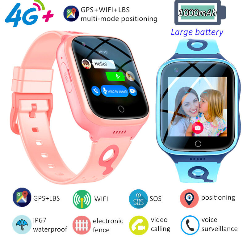 4G Kids Smart Watch Phone 1000mAh IP67 Waterproof Video Call SOS GPS WIFI Location Tracker Remote Monitor Children Smartwatch