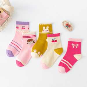 5 párů/šarže kvalita Růžový květinový kreslený úplet Teplé dětské ponožky Pro dívky Novoroční ponožky Dětské Dámské Krátké ponožky