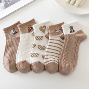 5 párů Sady ponožek Dámské Elegantní Retro Polyester Bavlna Nízká trubka Dámské Ponožky Prodyšné Japonský styl Ležérní Bavlna Krátká ponožka