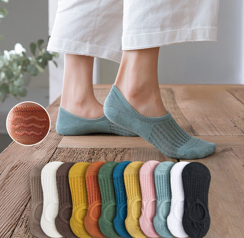 5párové dámské neviditelné lodičkové ponožky léto Mujer silikonové protiskluzové chaussette kotníkové nízké dámské bavlna show prodyšné kalcetiny