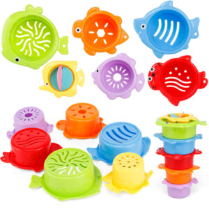 6ks/sada Baby Float Stohovací hrníčky na vodu Klasická hračka do vany Plavání vzdělávací hračky pro děti Plastové rybičky Zvířátko do koupelny