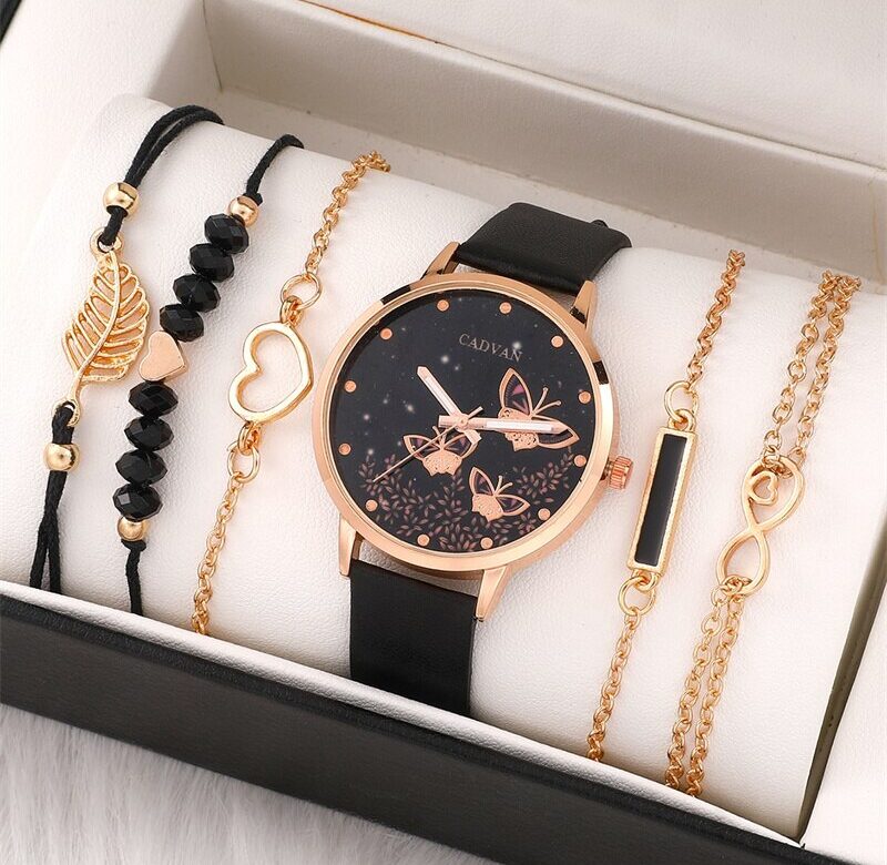 Sada 6 kusů Dámské hodinky Dámské módní motýlkové hodinky Nové Jednoduché Neformální Dámské Analogové náramkové hodinky Dárkový náramek bez krabice