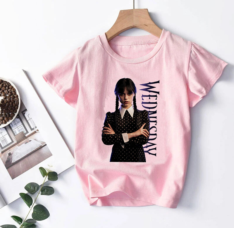 Růžové tričko 90. let Středa Addams Dětské tričko Nesnáším lidi Oblečení Dítě Dívka Chlapec Tričko Akademie Nevermore Miminko Běžné Top