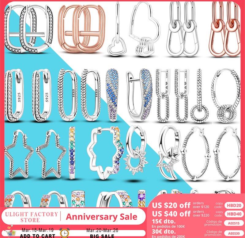 Stříbrné kruhové náušnice 925 pro ženy Luxusní Pave Link U Shape Módní šperky Dárek pro dívku