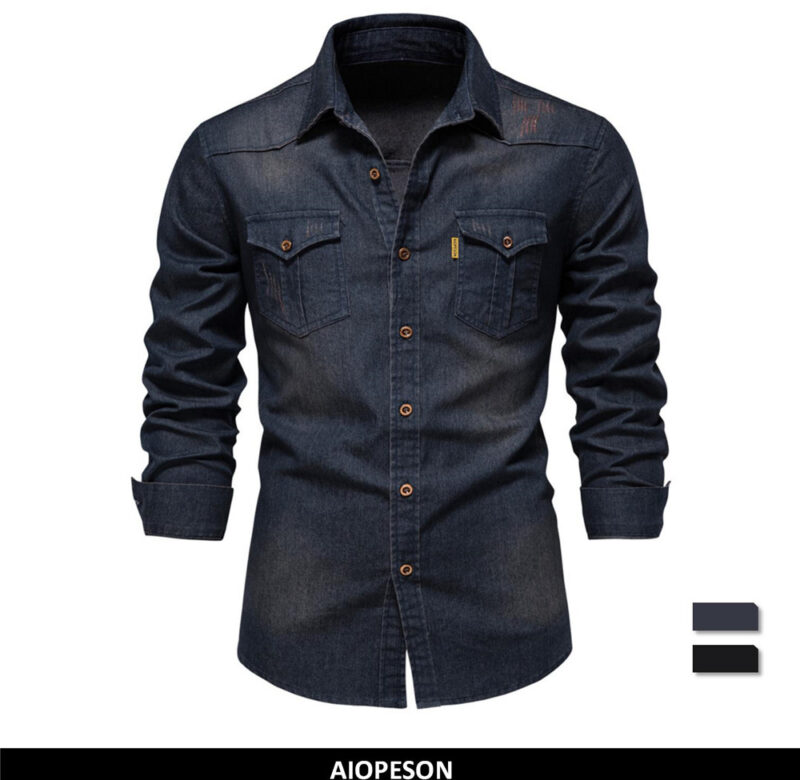 AIOPESON Brand Elastic Cotton Denim Shirt Men Long Sleeve Quality Cowboy Shirts for Men Casual Slim Fit Mens Designer Clothing