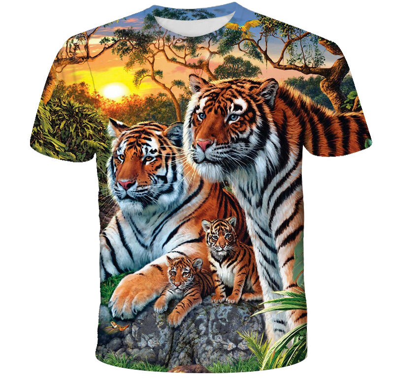 Tričko se zvířaty Dětské nadměrné velikosti Dětské Tygr s krátkým rukávem Trička s 3D potiskem Chlapec Kid Chlapci a dívky Topy Tričko Letní oblečení