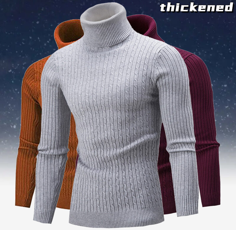 Podzimní a zimní nový pánský rolák jednobarevný ležérní pletený svetr teplý pánský svetr