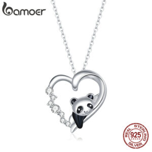 Bamoer 925 Sterling Silver Baby Panda Crystal náhrdelník smaltovaný roztomilý zvířecí přívěsek řetízku pro ženy dárek 17,71“ SCN453