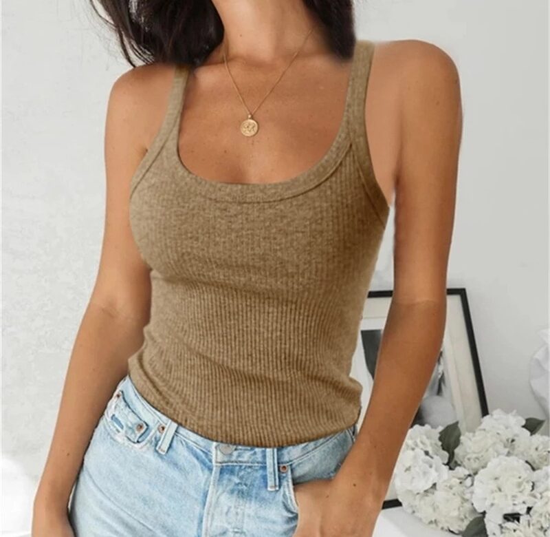 Basic Tank Tops Summer Knit Top Sleeveless Women Sexy Basic T Shirt White Off Shoulder Ribbed Black Tank Top Casual