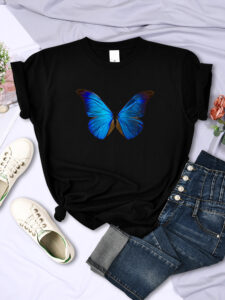 Blue Butterfly Street Fashion Tričko Dámská móda Volné Značka Tričko Letní Streetwear Topy Běžné Oversize Dámské Oblečení