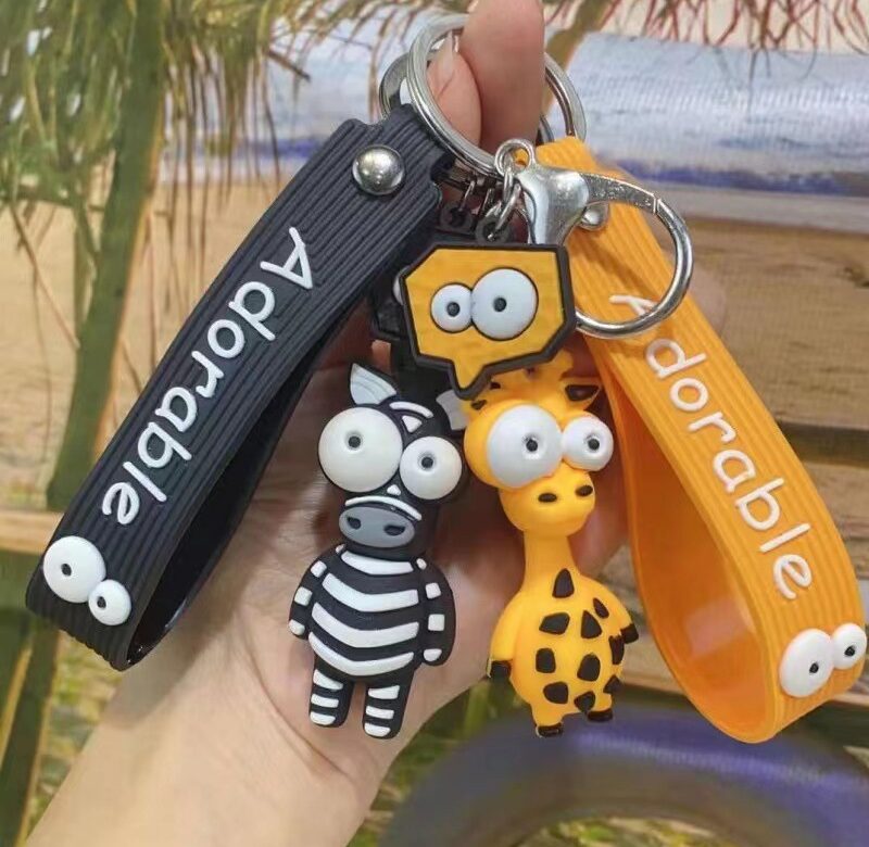 Kreslený přívěsek na klíče zvířátka PVC Zebra Žirafa slon Klíčenka do auta Držák na klíče na párty Dárky k narozeninám pro děti Přívěsky na tašky