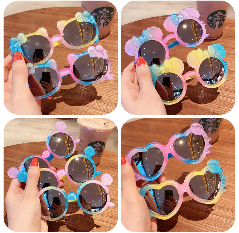 Dětské barvy Kreslený tvar medvěda Módní kulaté sluneční brýle Chlapci Dívčí Vintage sluneční brýle UV ochrana Klasické dětské brýle