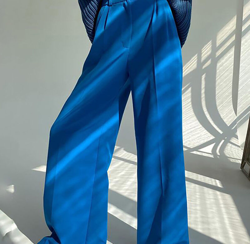 Clacive elegantní modré kancelářské dámské kalhoty móda volné po celé délce dámské kalhoty ležérní kalhoty s vysokým pasem pro ženy